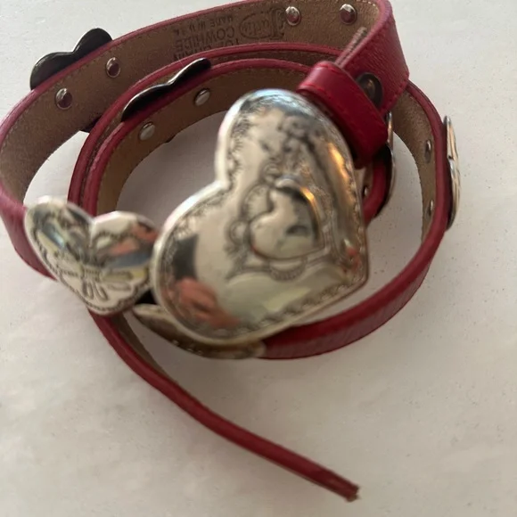 Justin Women\'s Red Full Grain Leather Western Belt With Silver Tone Hearts Justin Women main image 4